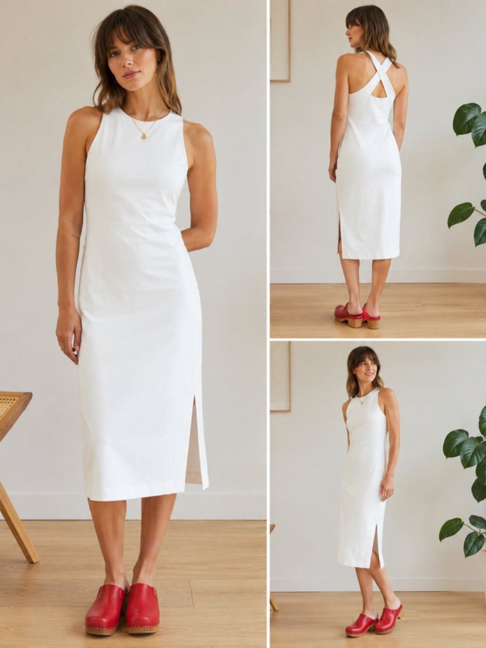 Theory White Cross Back Midi Dress Size 4 | Minimalist Sheath